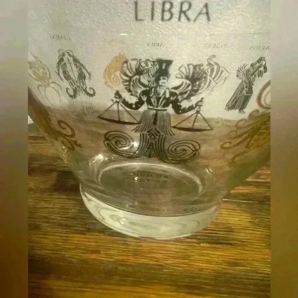 VTG 1950’s Anchor Hocking Zodiac Clear Glass Salad Bowl W/ Black And Gold Signs - Picture 2 of 7